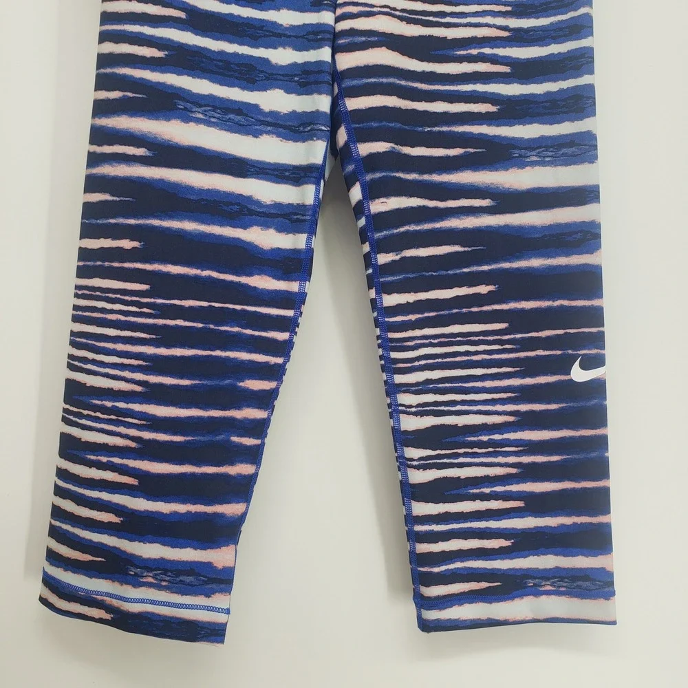 Nike Pro Abstract Zebra Stripe Capri Leggings Women M Blue Neon Pink Dri-FIT